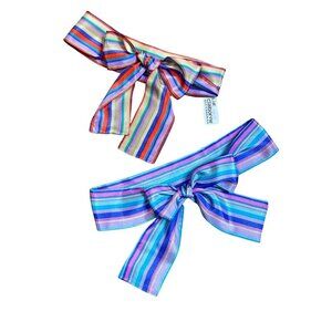 Liz Claiborne Vintage 80s 100% Silk Colorful Stripe Bow Tie Scarves Set of 2